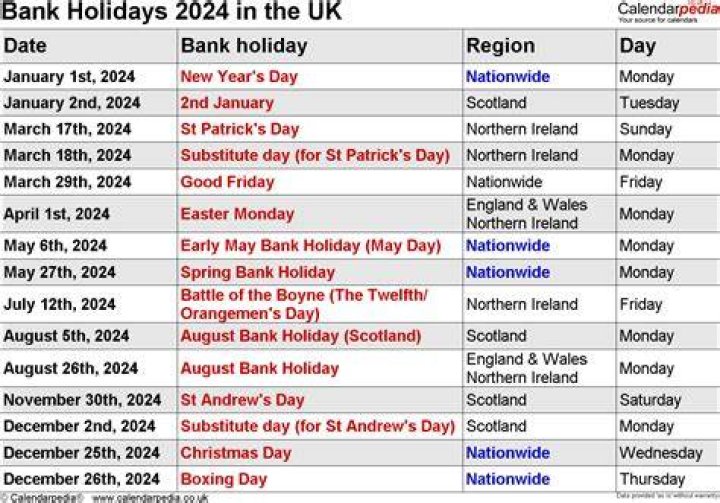What holidays are in November UK?